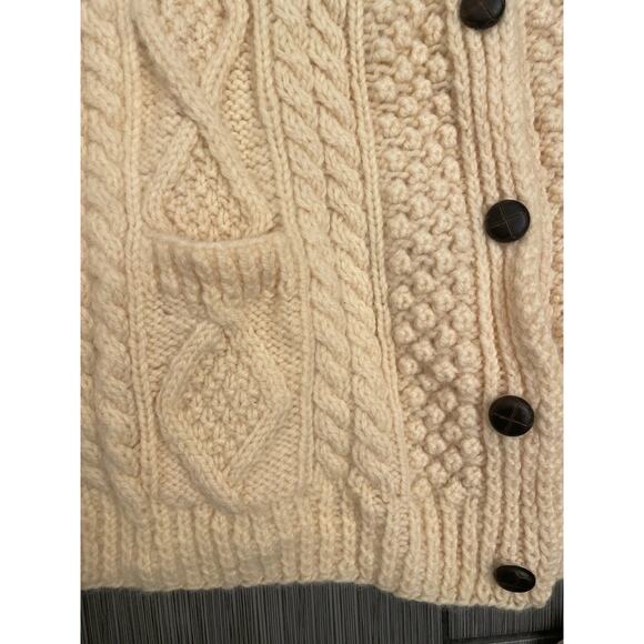 Pure Wool Purple Heather Handknit Fisherman Sweater Ivory Large Ireland - Picture 2 of 4